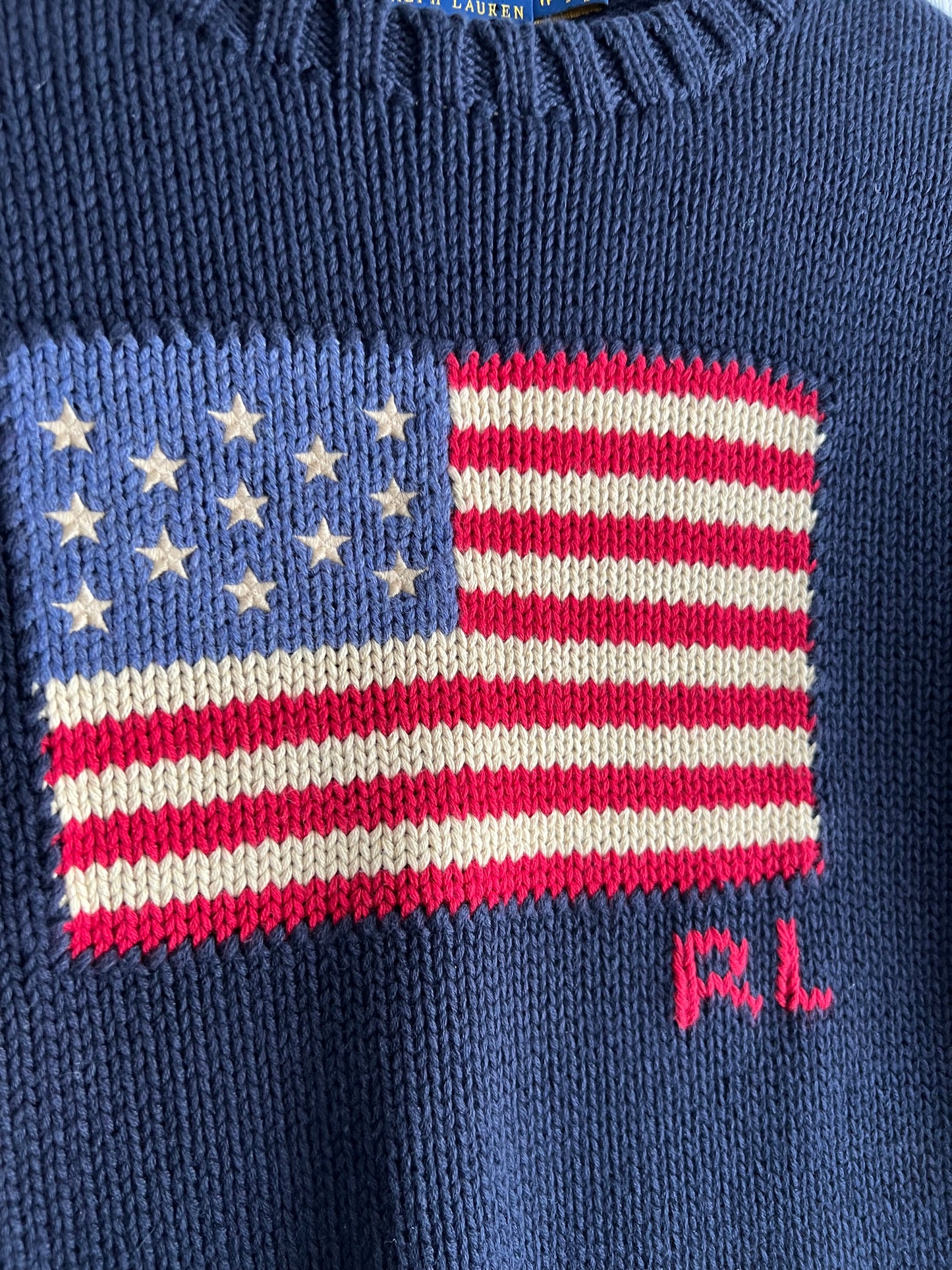 Polo Ralph Lauren American Flag Heavy Knit Navy Cotton Sweater