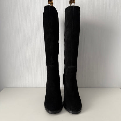 Chanel CC Logo Black Suede Leather High Boots