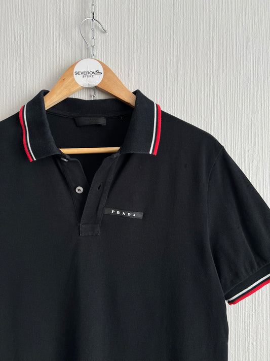 Prada Black Tab Mens Cotton Polo T-shirt