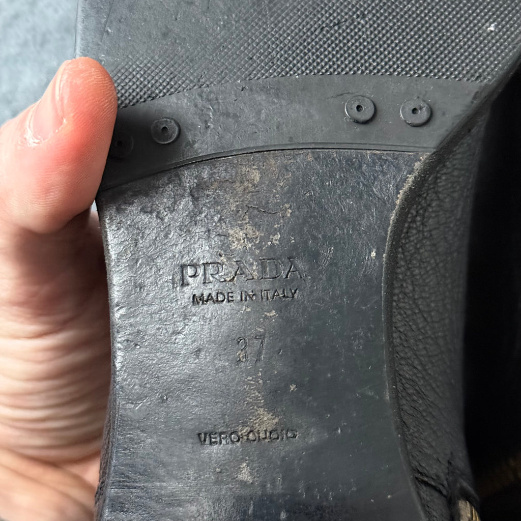 Prada Black Leather Knee High Logo Boots