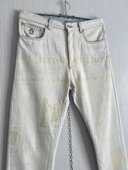 Christian Dior SAMPLE Gazette Print Faded Blue Denim Jeans