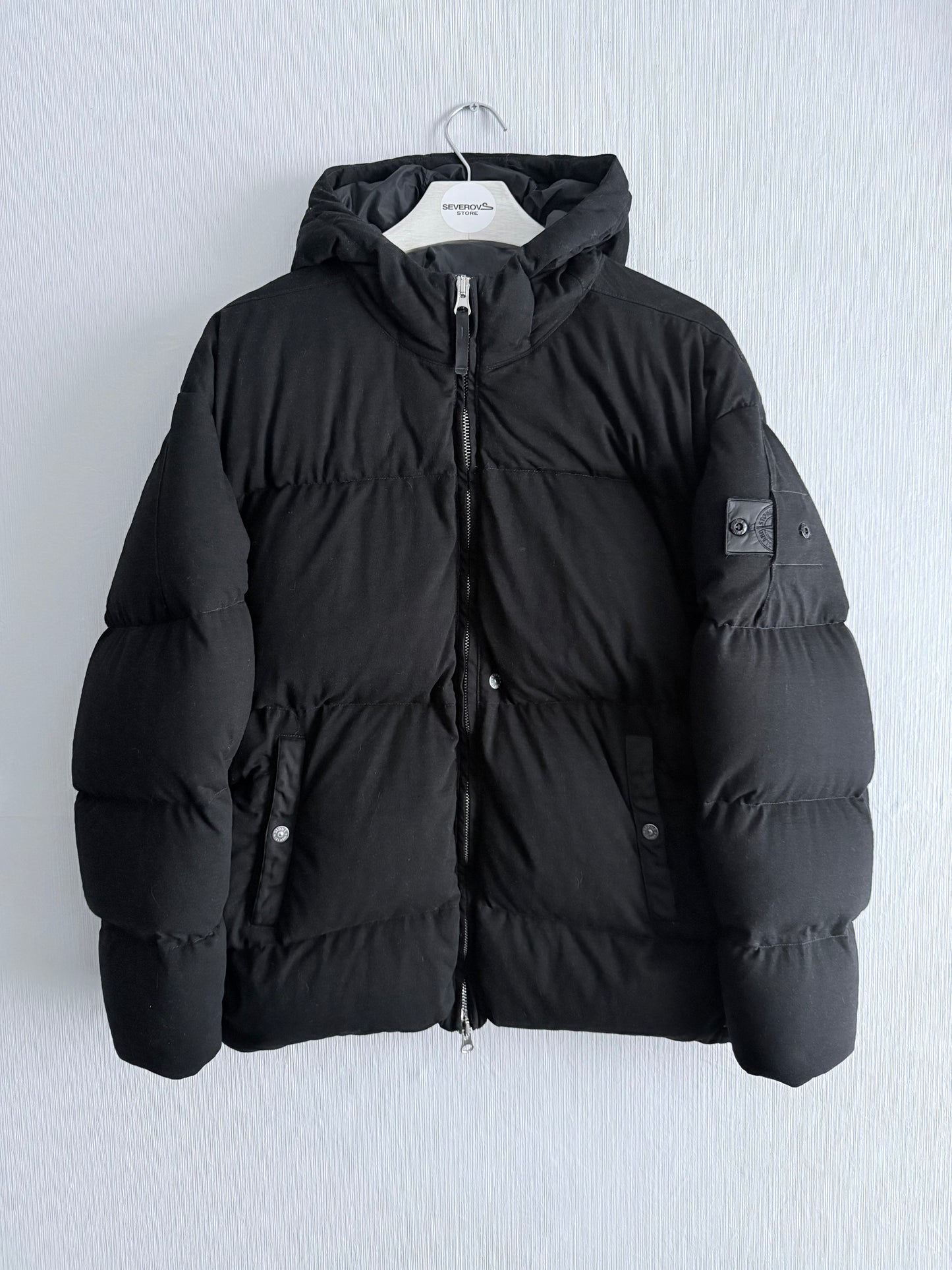 Stone Island Shadow Project FW21 High Density R-Nylon Jersey Real Down Jacket in Black