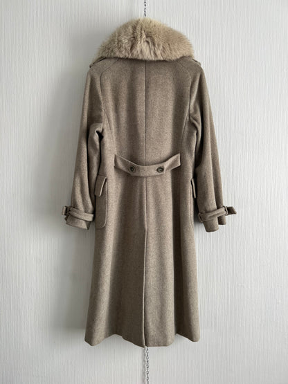 Max Mara Fox Fur Collar Wool Angora Blend Womens Long Coat