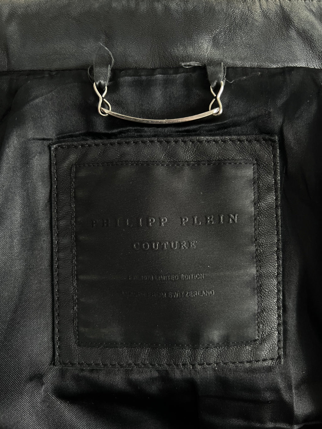 Phillip Plein Fitted Lamb Leather Biker Jacket