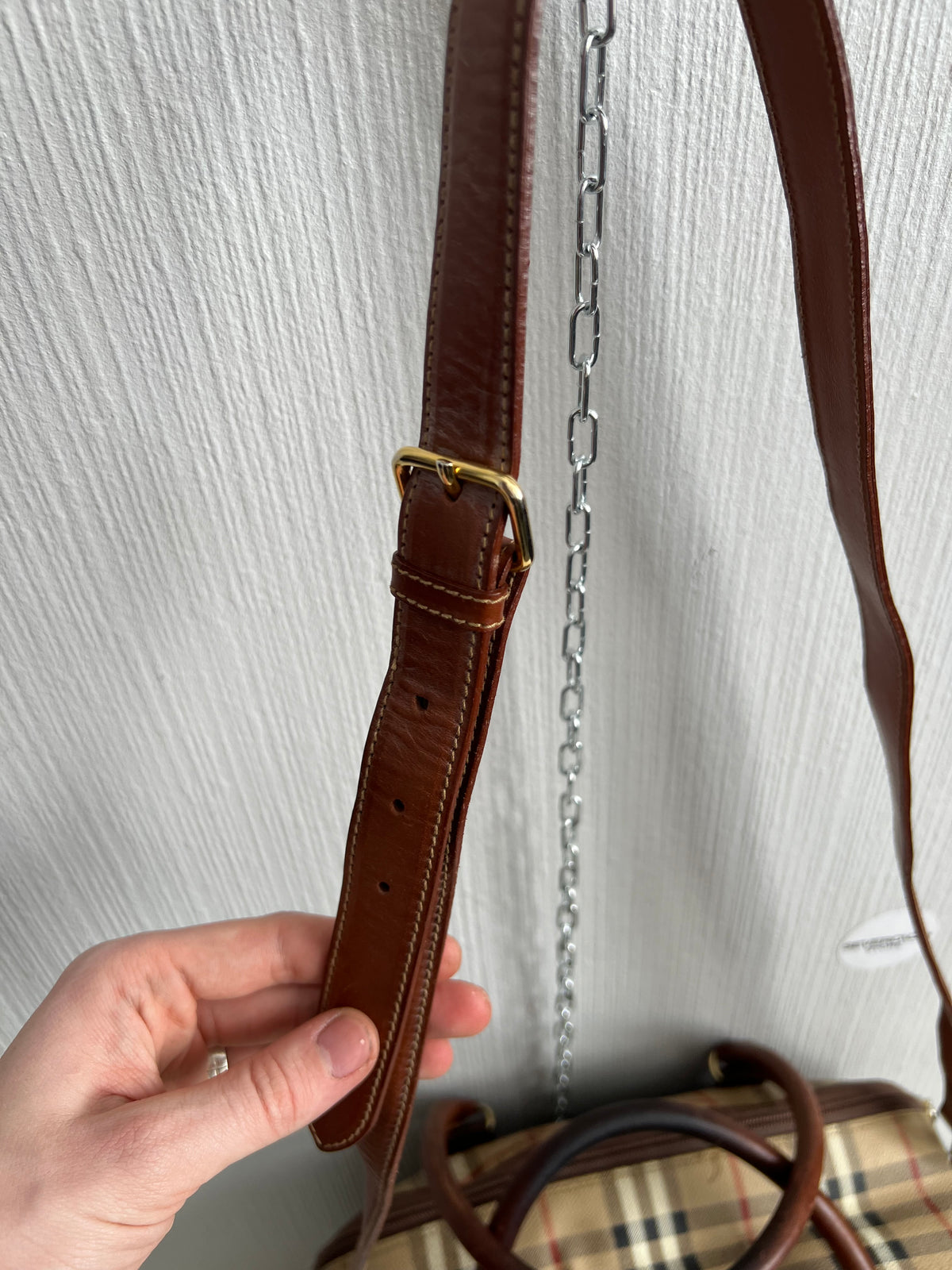 Burberry's Haymarket Check Leather-Trimmed Handle Bag