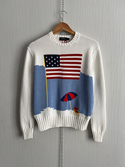 Polo Ralph Lauren American Flag Beach Women’s Sweater in White Ivory
