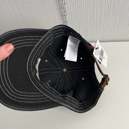 Polo Ralph Lauren Contrast Stitches Flag Black Cap with Leather Strap