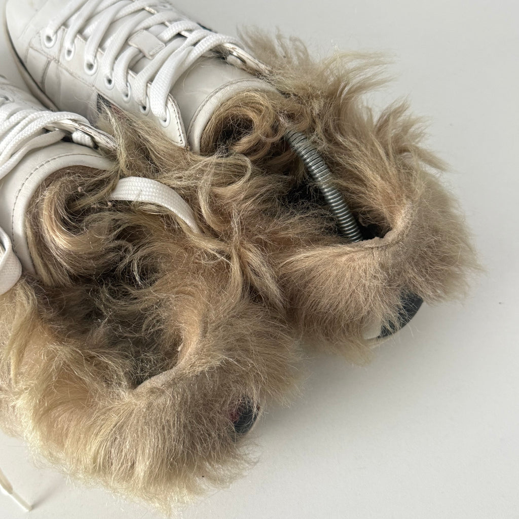 Gucci White Leather Fur Lined Ace Sneakers