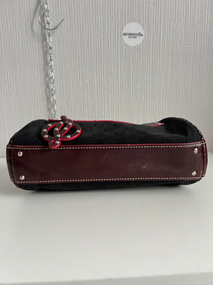 Loewe Black Canvas Anagram Brown Leather Shoulder Bag