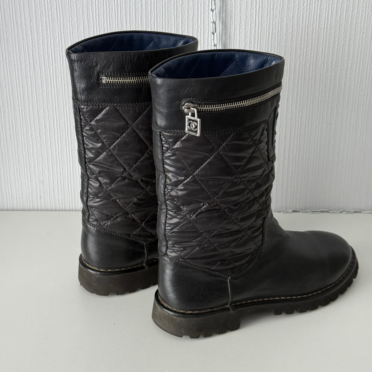 Chanel Black Nylon/Leather Coco Cocoon Boots by Karl Lagerfeld