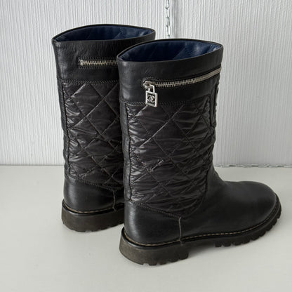 Chanel Black Nylon/Leather Coco Cocoon Boots by Karl Lagerfeld