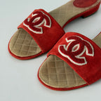 Chanel Leather CC Red Leather Mules Flat Slides