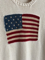 Polo Ralph Lauren American Flag Heavy Knit Cream Cotton Sweater