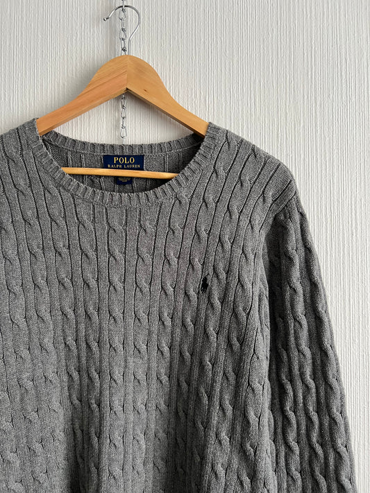 Polo Ralph Lauren Grey Cotton Cable Knit Sweater