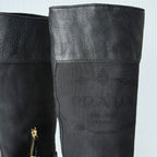 Prada Black Leather Knee High Logo Boots