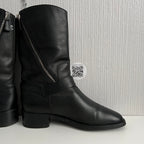 Chanel Biker Black Leather Boots with Silver Buckles
