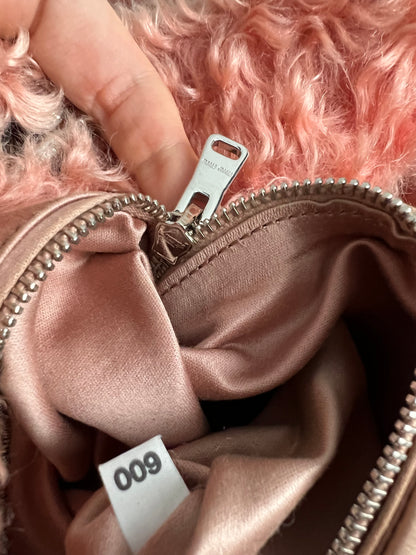 Miu Miu Coral Pink Fur Crystal Tote Bag