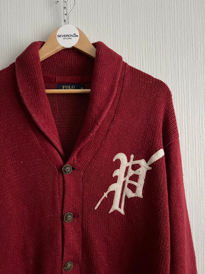 Polo Ralph Lauren Varsity Red Patchwork Heavy Knit Cardigan