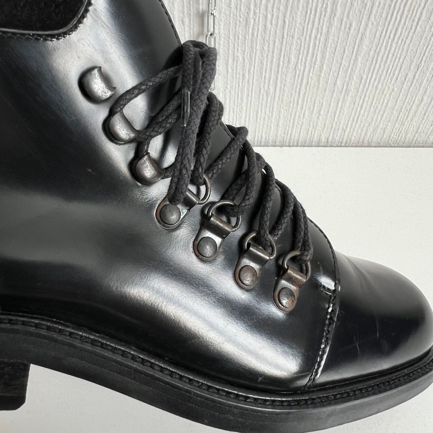 Gucci Black Leather Combat Lace Up Ankle Women's Boots