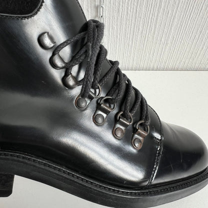 Gucci Black Leather Combat Lace Up Ankle Women's Boots