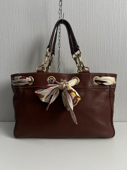 Gucci Positano Tote Handbag in Brown Leather