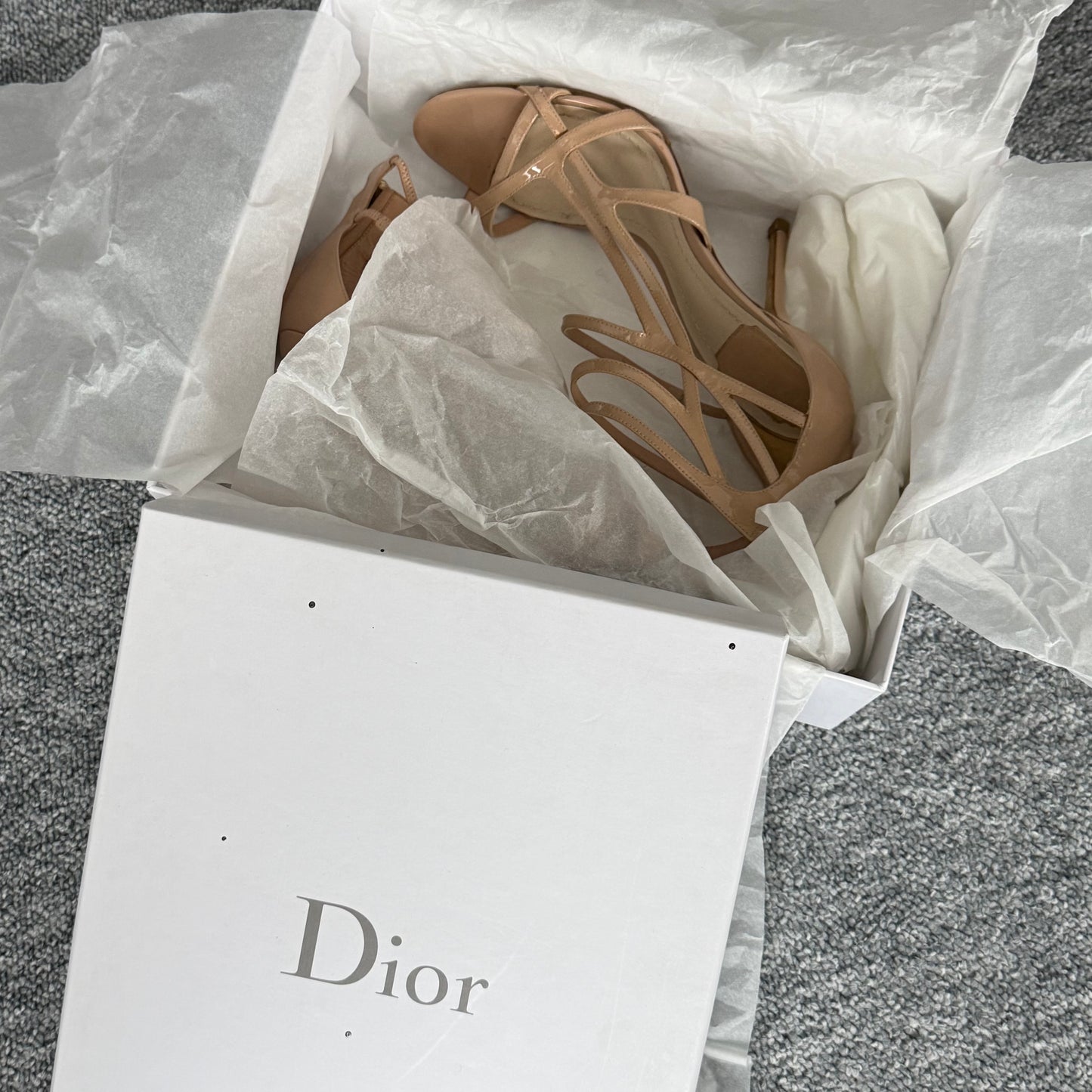 Dior Beige Patent Leather Double Strap Sandals