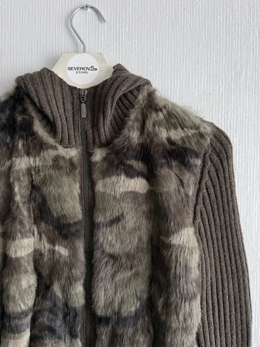 Moncler FW18 Rabbit Fur Camo Zip Up Cardigan Sweater