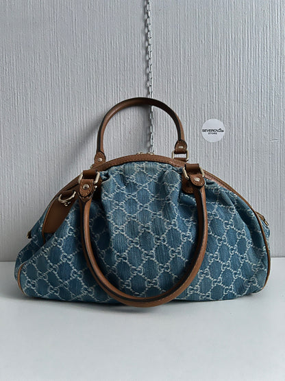 Gucci Blue Denim GG Denim Sukey Medium Handbag Satchel Bag