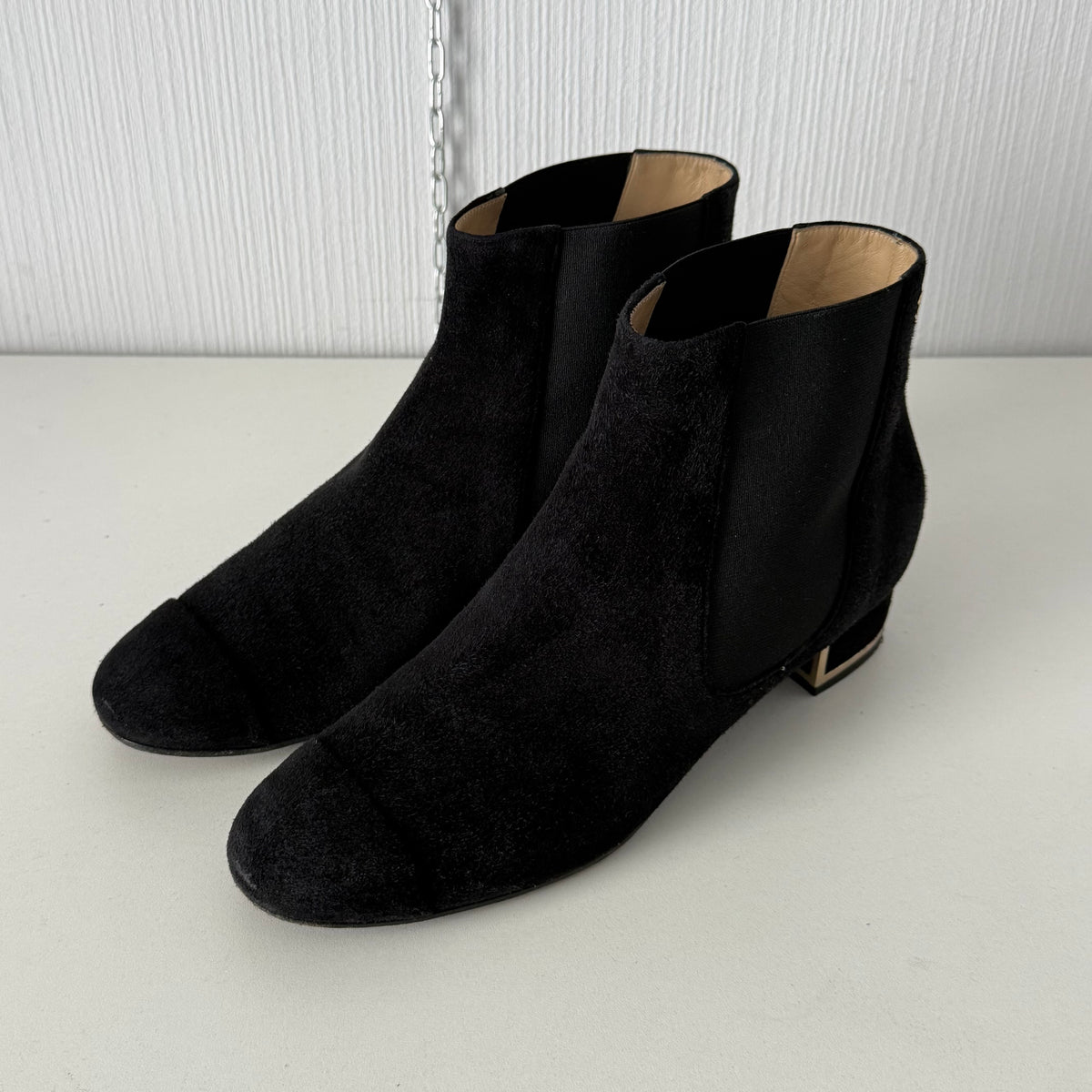 Chanel Black Suede Chelsea Ankle Boots