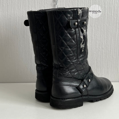 Chanel Quilted Leather & Knit Boots