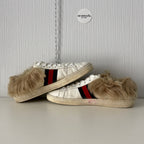 Gucci White Leather Fur Lined Ace Sneakers