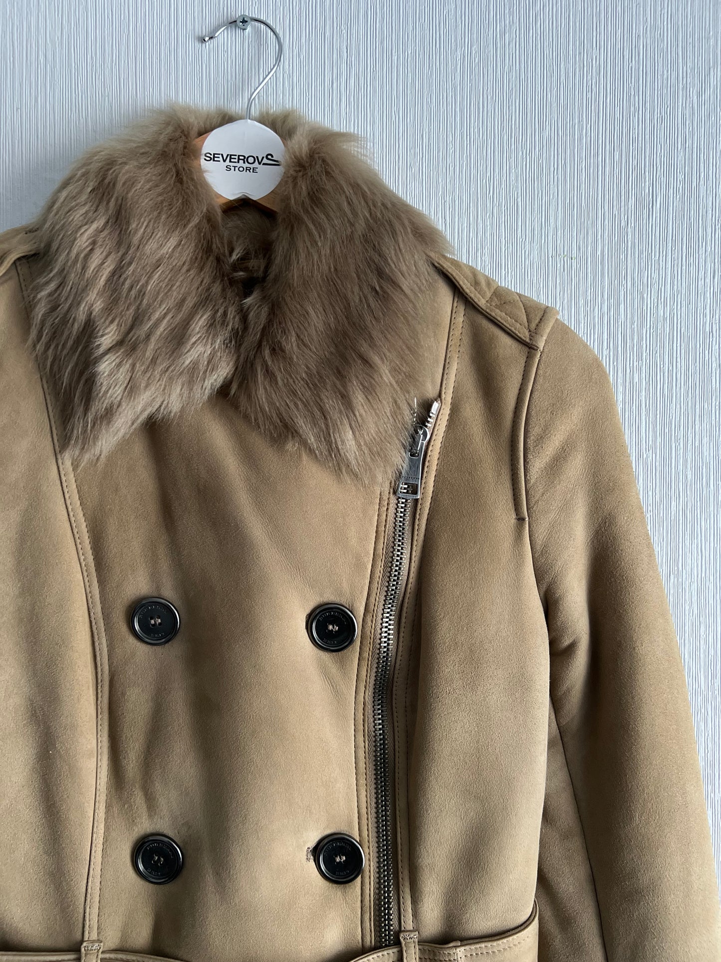 Burberry Brit Lamb and Fur Shearling Jacket Beige Womens Peacoat