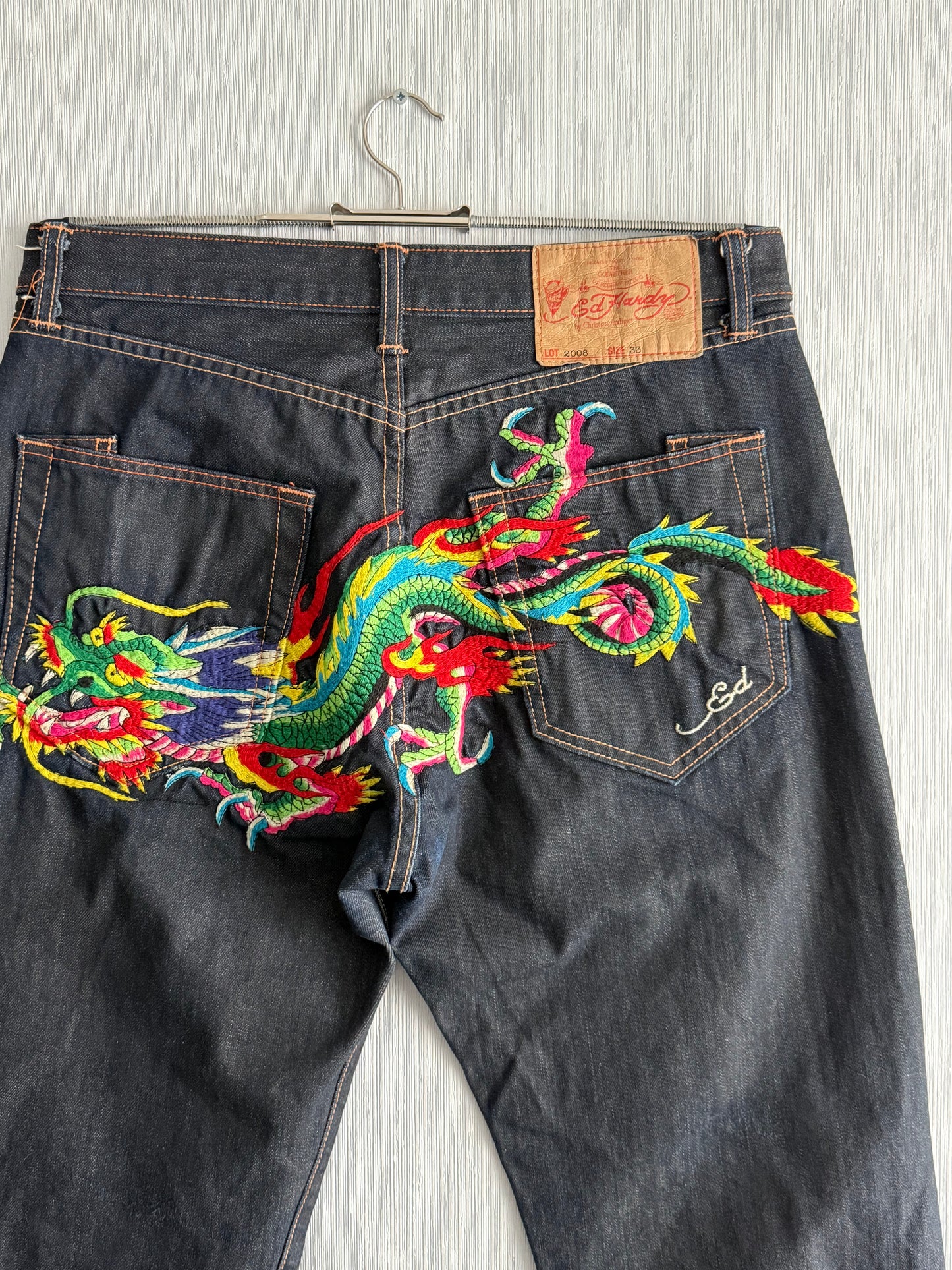 Ed Hardy Dragon Embroidered Blue Denim Jeans