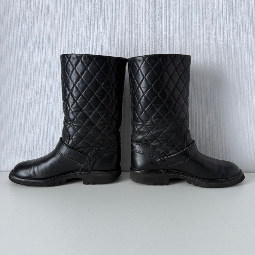 Chanel Quilted Leather & Knit Boots