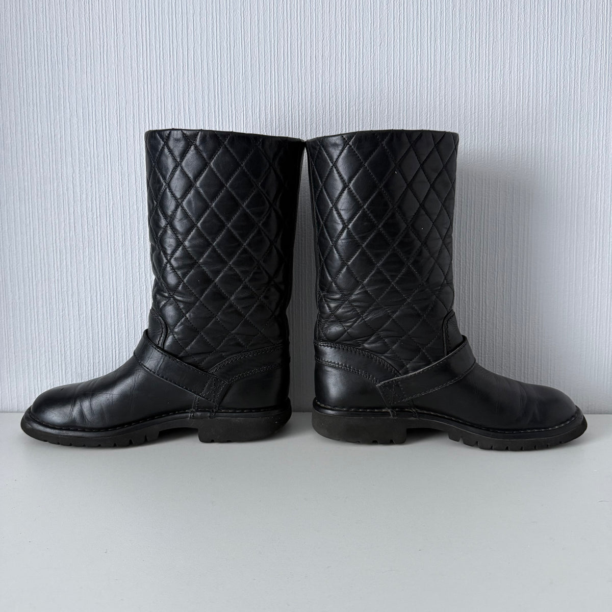 Chanel Quilted Leather & Knit Boots