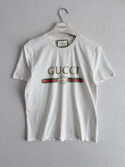 Gucci Logo Distressed White T-shirt