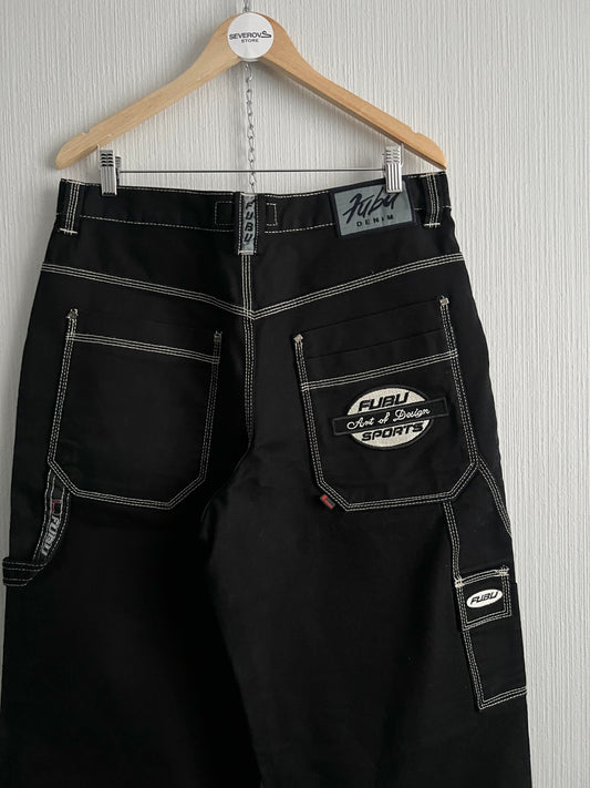Fubu Contrast Stitched Loose Fit Carpenter Mens Denim Pants