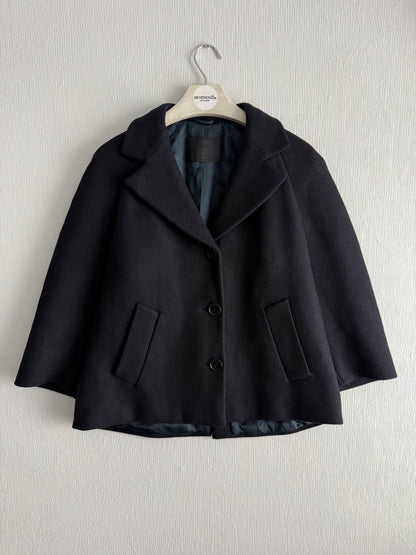 Prada Wool Woven Womens Black Pea Coat