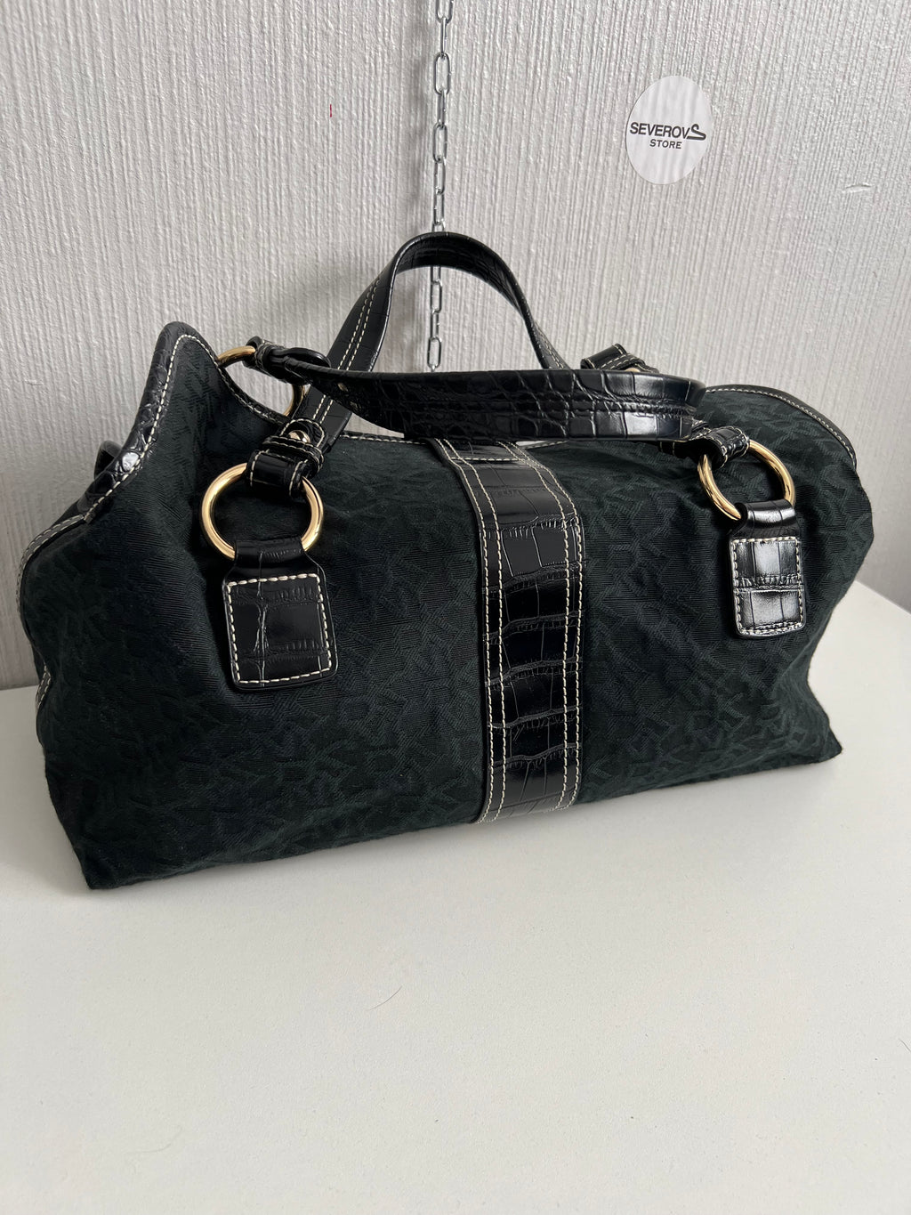 DKNY Vintage Black Monogram Bag with gold buckle