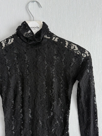 Dolce & Gabbana Black Floral Lace Long Sleeve Dress