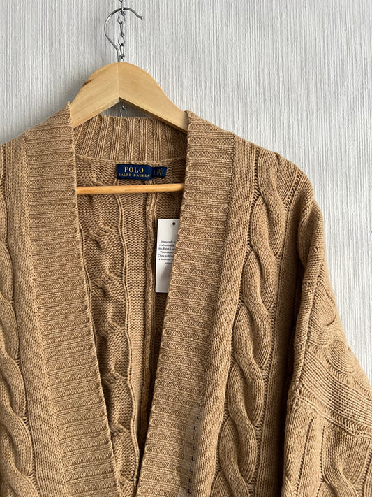 Polo Ralph Lauren Italian Wool Cashmere Blend Camel Womens Cable Knit Sweater