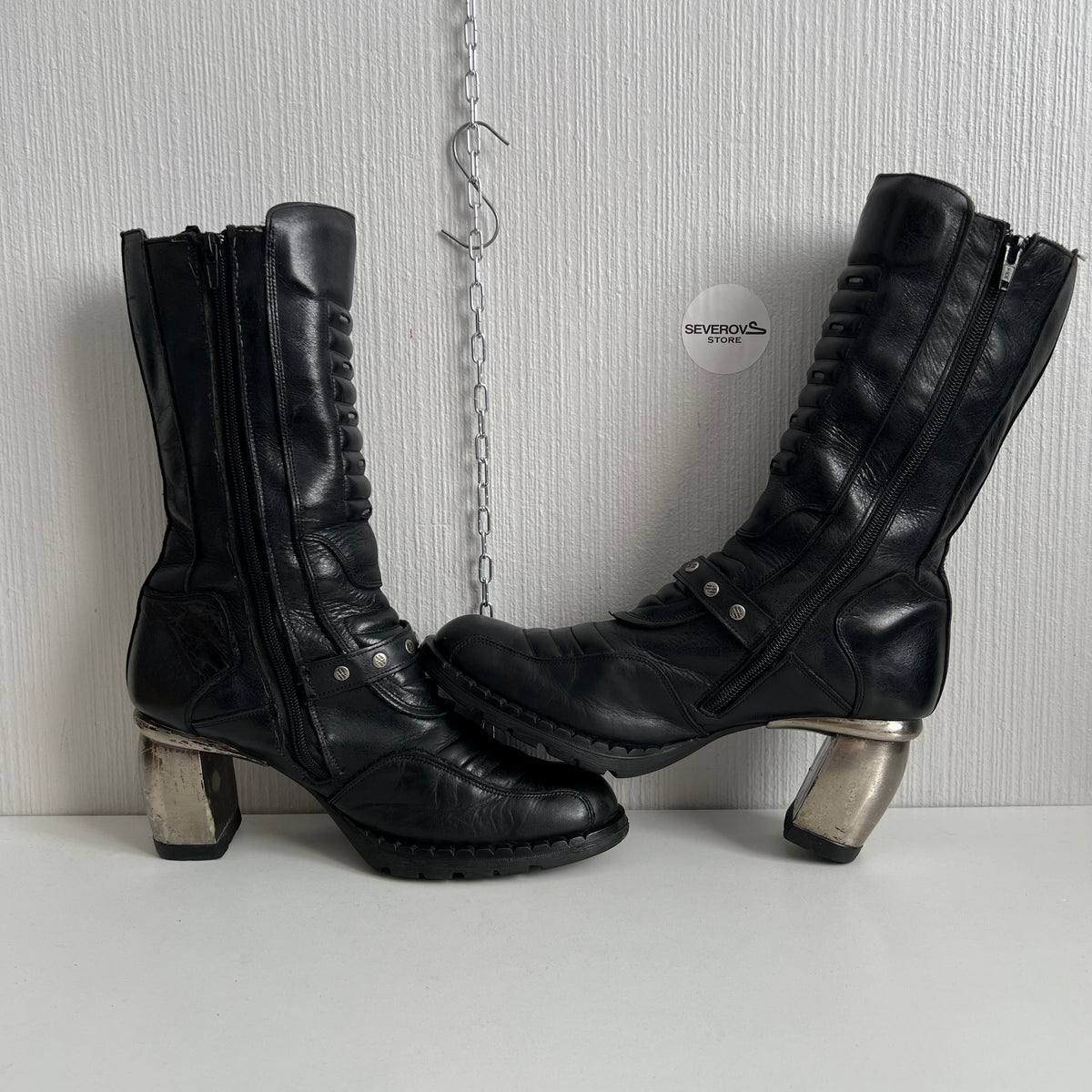 New Rock Trail Heeled Black Leather Boots