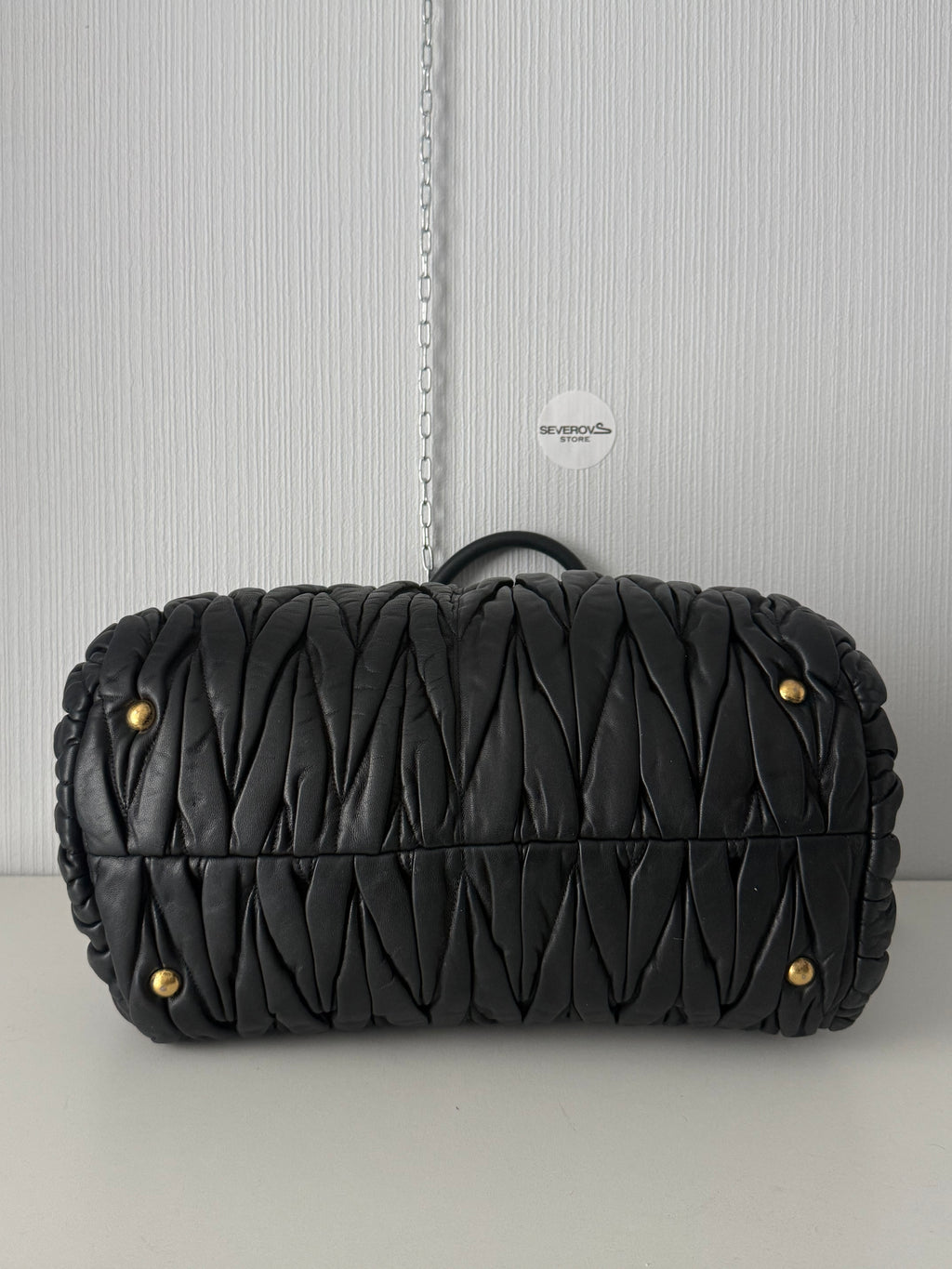 Miu Miu Black Matelassé Leather Tote Bag