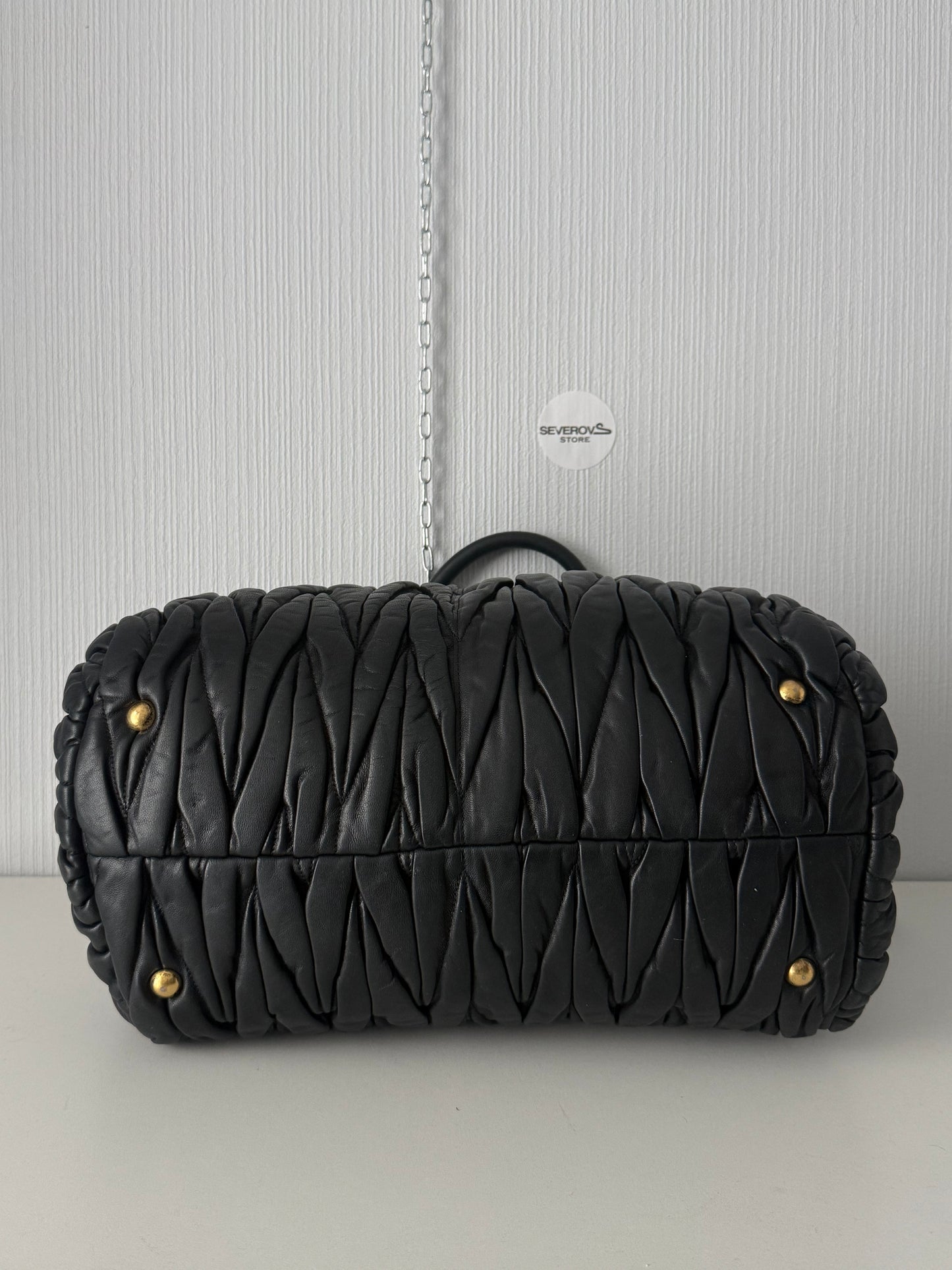 Miu Miu Black Matelassé Leather Tote Bag