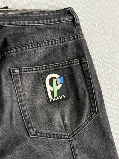 Prada Back Pocket Logo Grey Denim Pants Jeans
