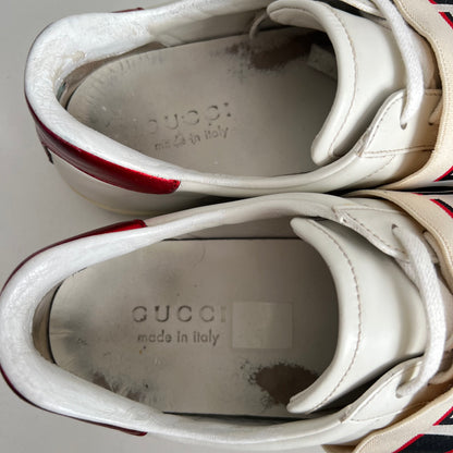 Gucci Ace Stripe Leather White Red Black Mens Sneaker