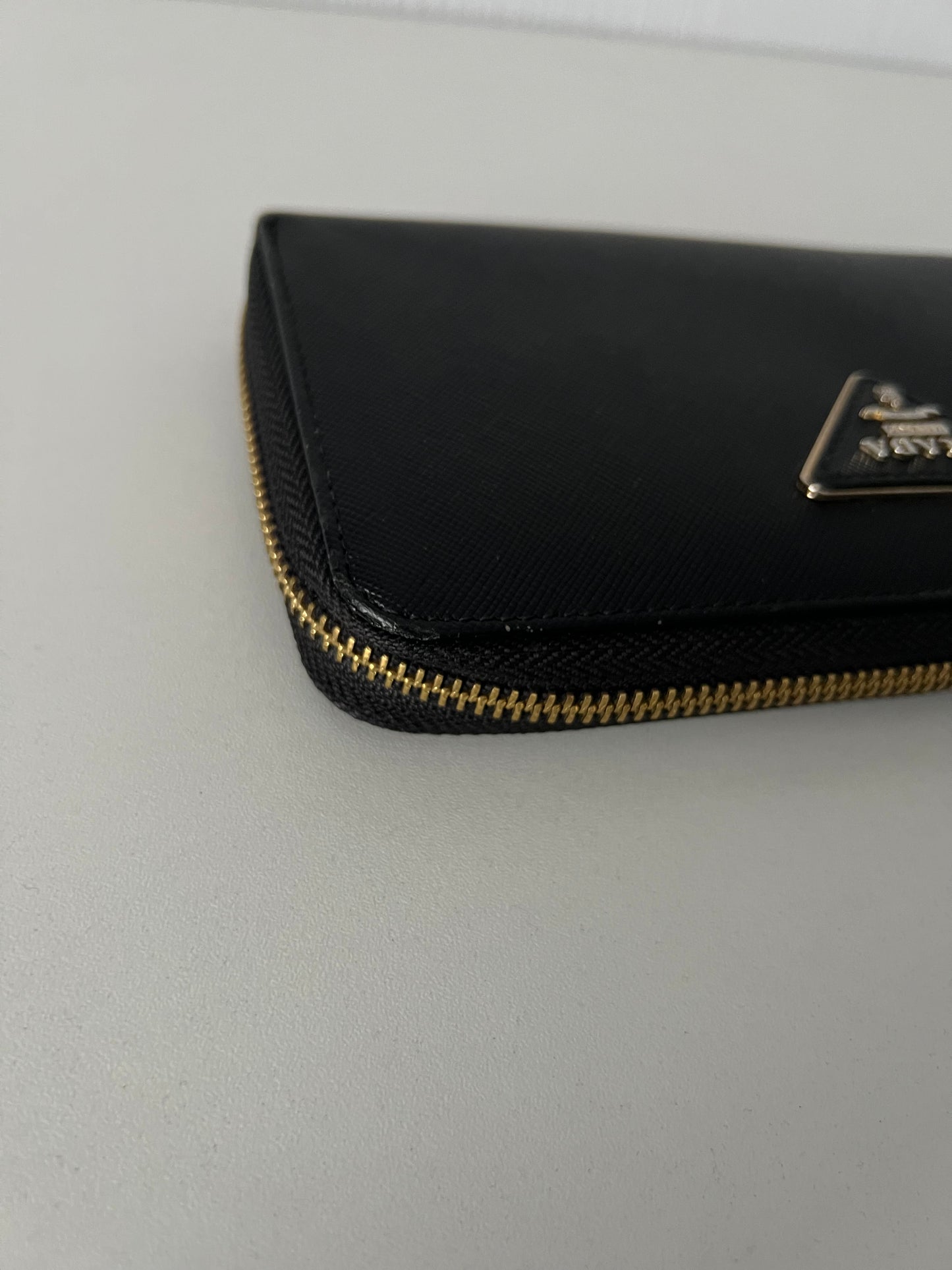 Prada Black Saffiano Leather Zip Around Wallet