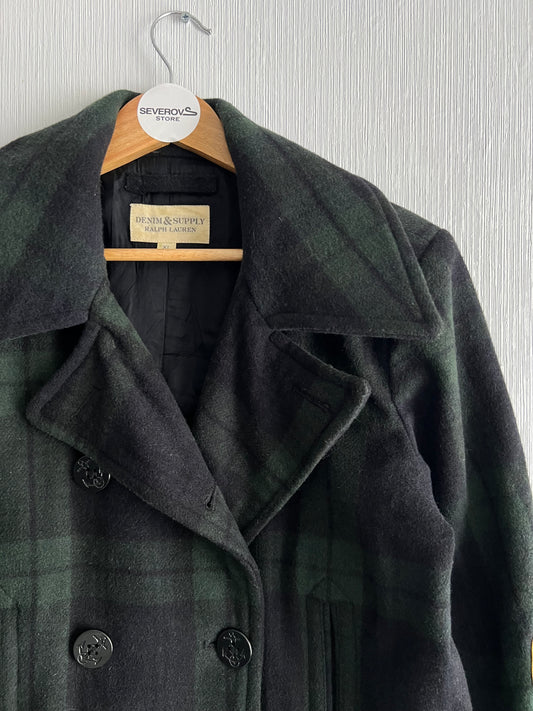 191 Ralph Lauren Denim & Supply Tartan Plaid Wool blend Pea Coat