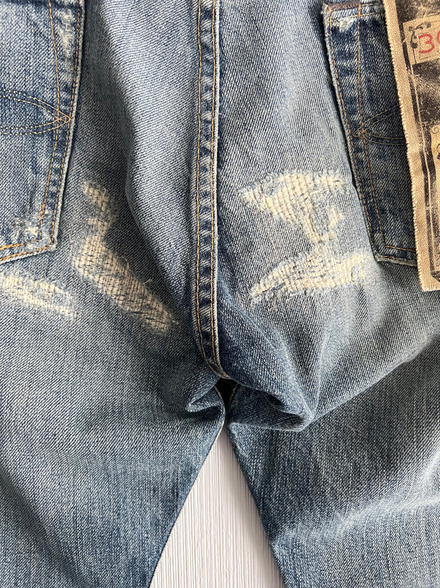 RRL Ralph Lauren Selvedge Distressed Repaired Japan Woven Denim Pants