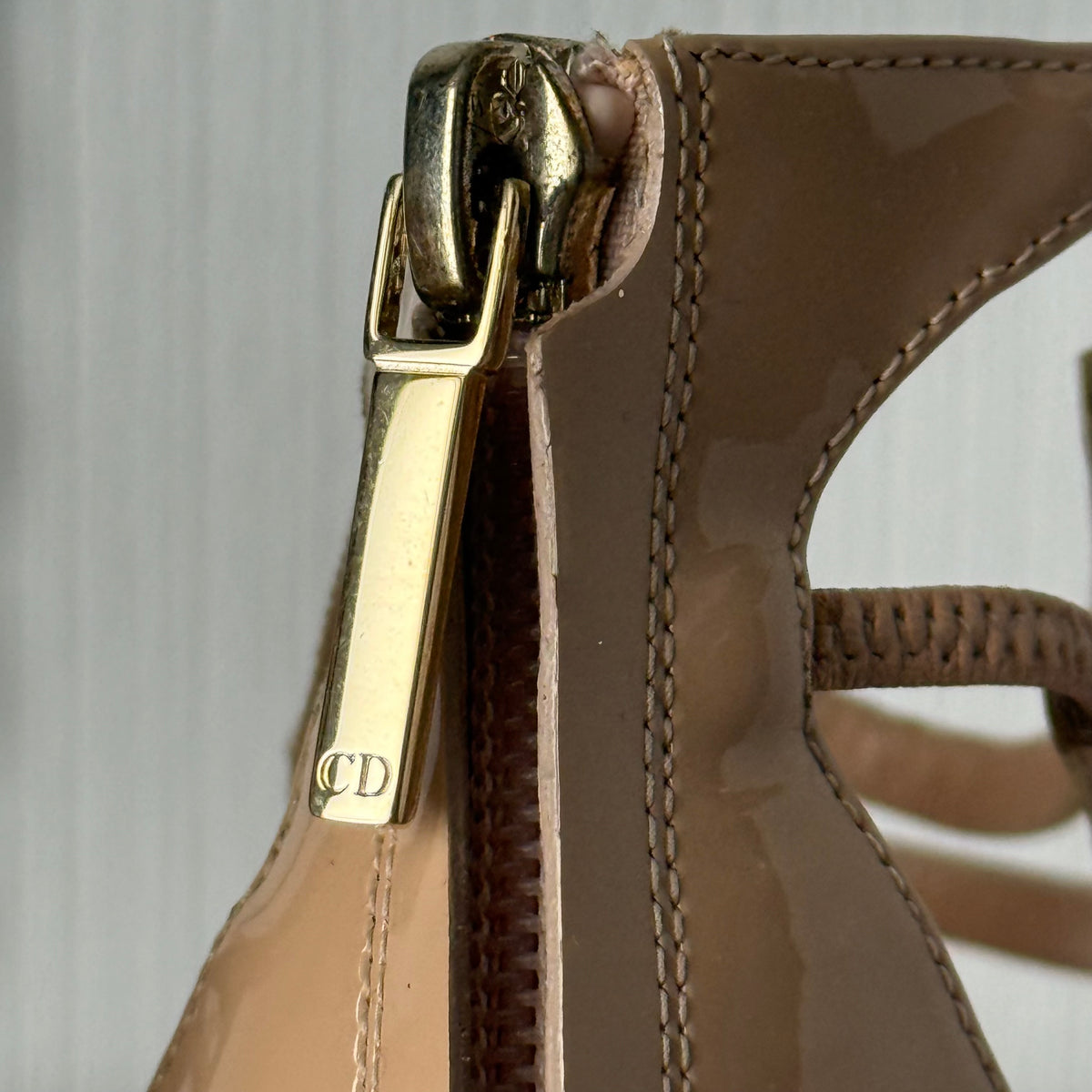 Dior Beige Patent Leather Double Strap Sandals